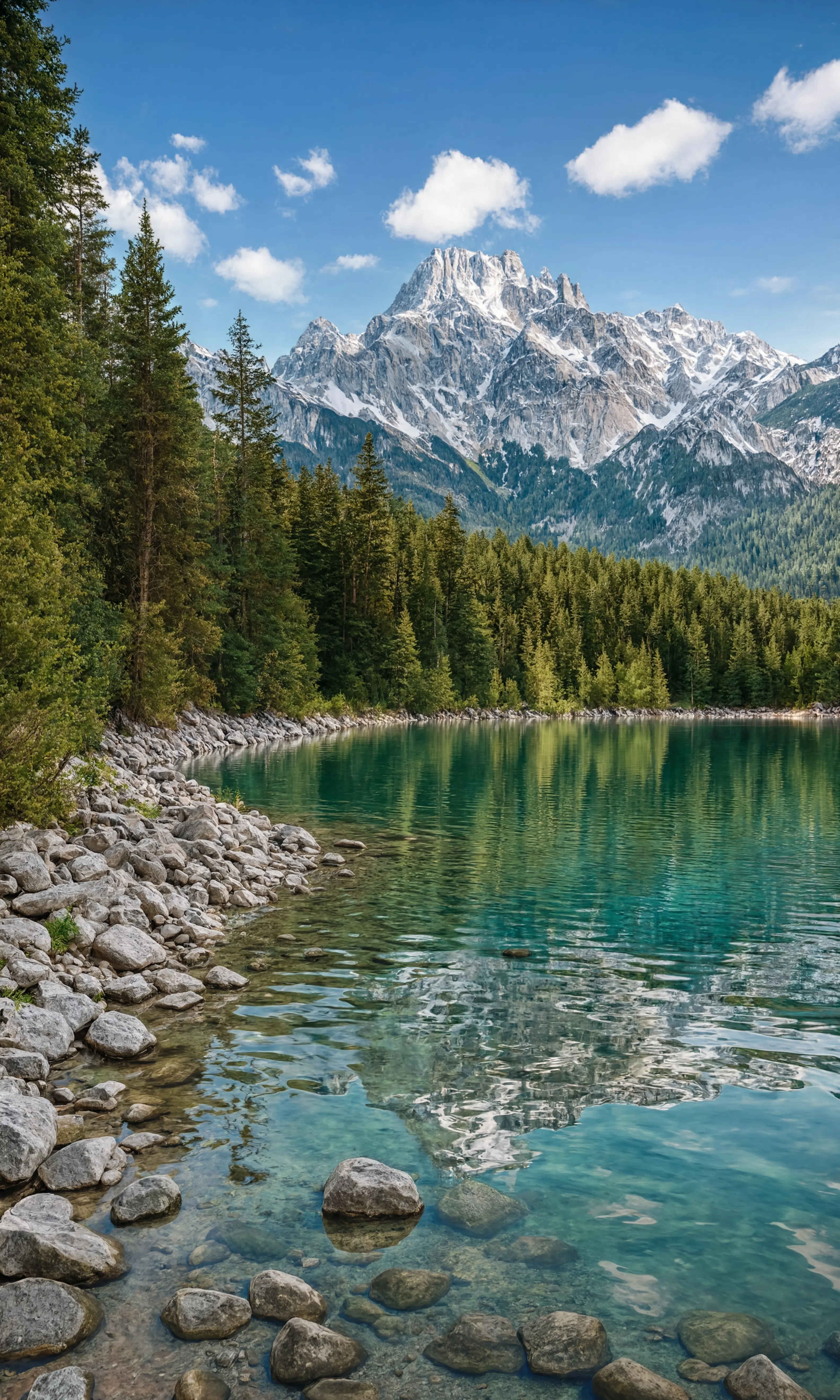 Eibsee — kristallklares Bergsee mit Blick auf die Zugspitze in Bayern